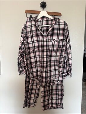 Victoria's Secret Black, White and Pink Plaid Pajama Set